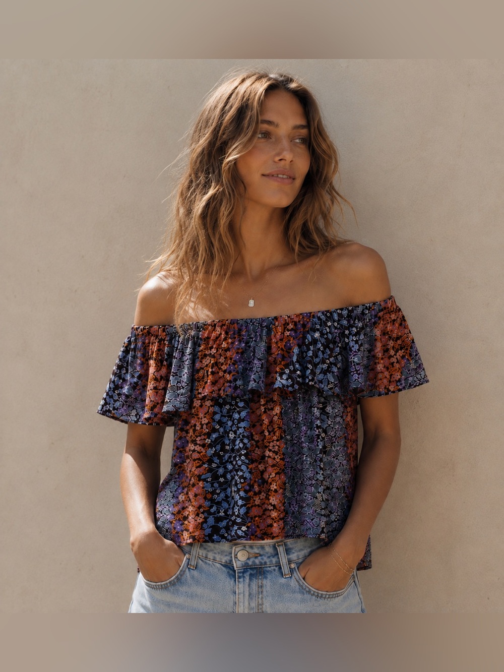 Anthropologie Maeve Vallita Off-Shoulder Ruffle Floral Top - Size Small